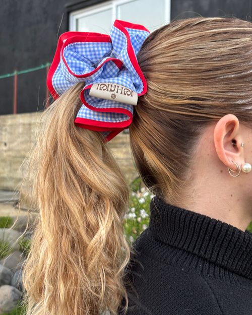 Scrunchie Cuadros Celeste